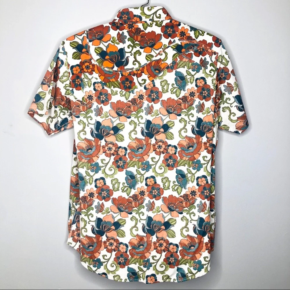 FABRIC BY BLACKBURN Floral Short Sleeve Cotton Oxford Button Down Collar Polo